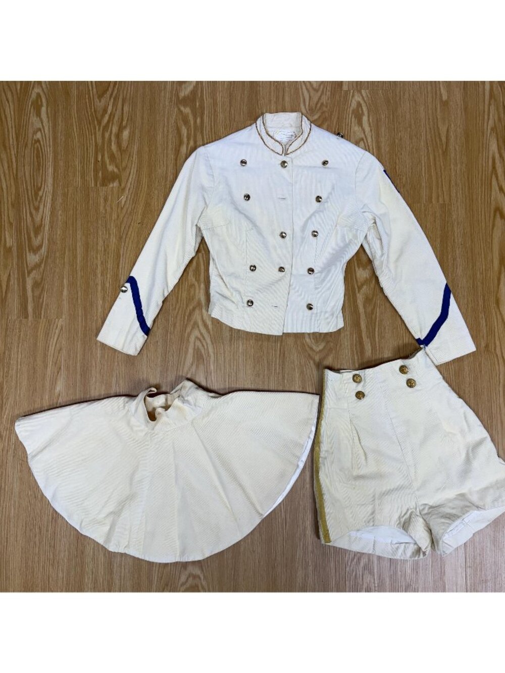 1970s girls majorette drill team uniform with both shorts and skirt